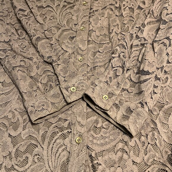 Chico's Burnout Lace Mesh Shirt Blouse Brown Sheer Floral Button Front Top Large - Picture 3 of 5